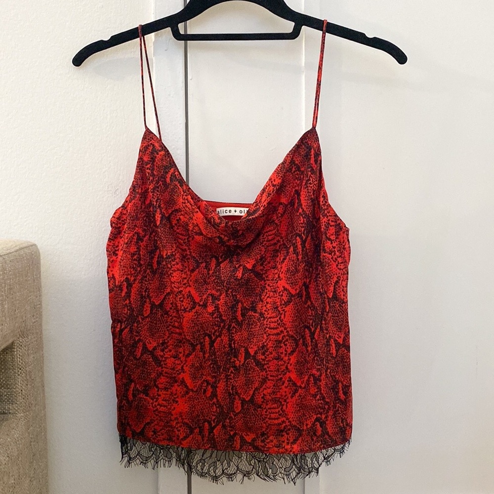 Alice + Olivia Harmon Silk Cami in Red Snake